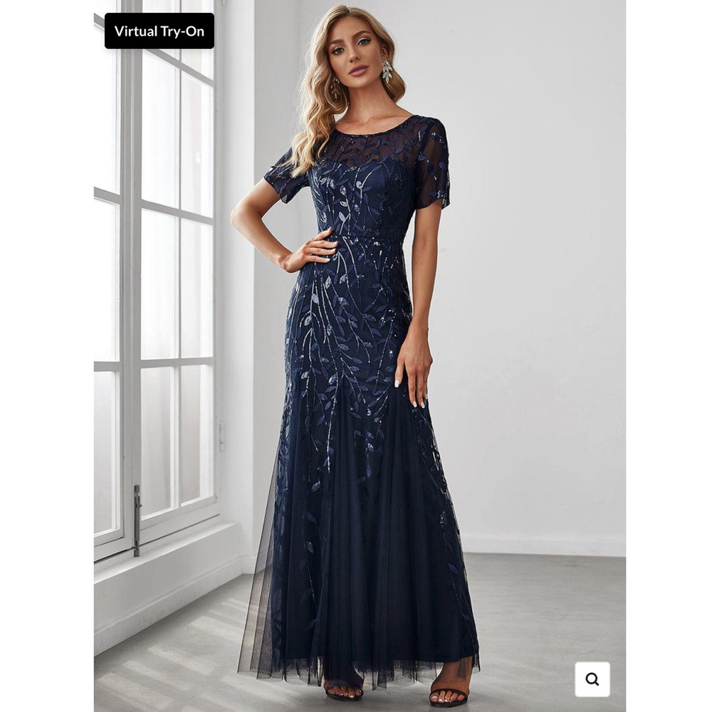 14w 16 0XL 1XL Ever Pretty blue Sequin Mermaid Tulle formal Dress short sleeve